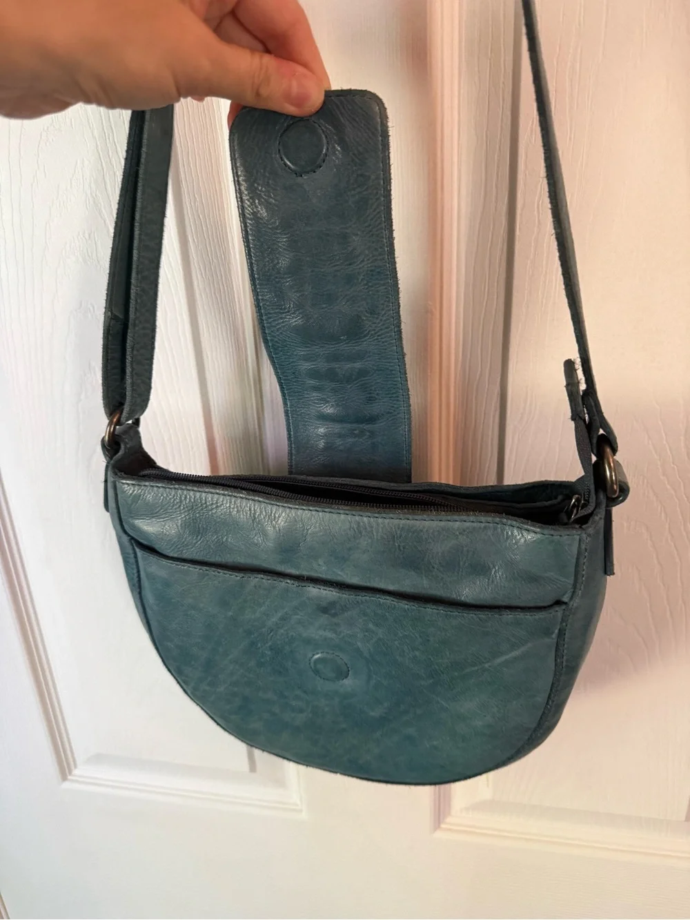 Teal Genuine Leather Crossbody Bag